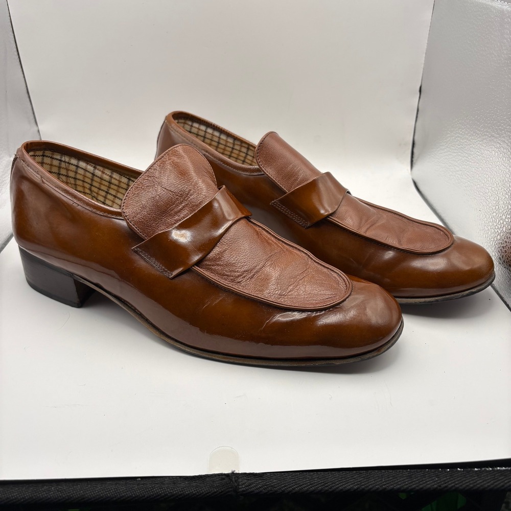 Andhurst Custom Brown Leather Loafers Mens 10 Made in Italy Vintage Slip On Shoe
